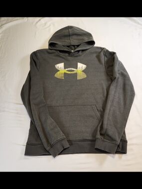 Under Armour Boys Pullover Hoodie Gray Fleece Logo Long Sleeve Size Youth XL